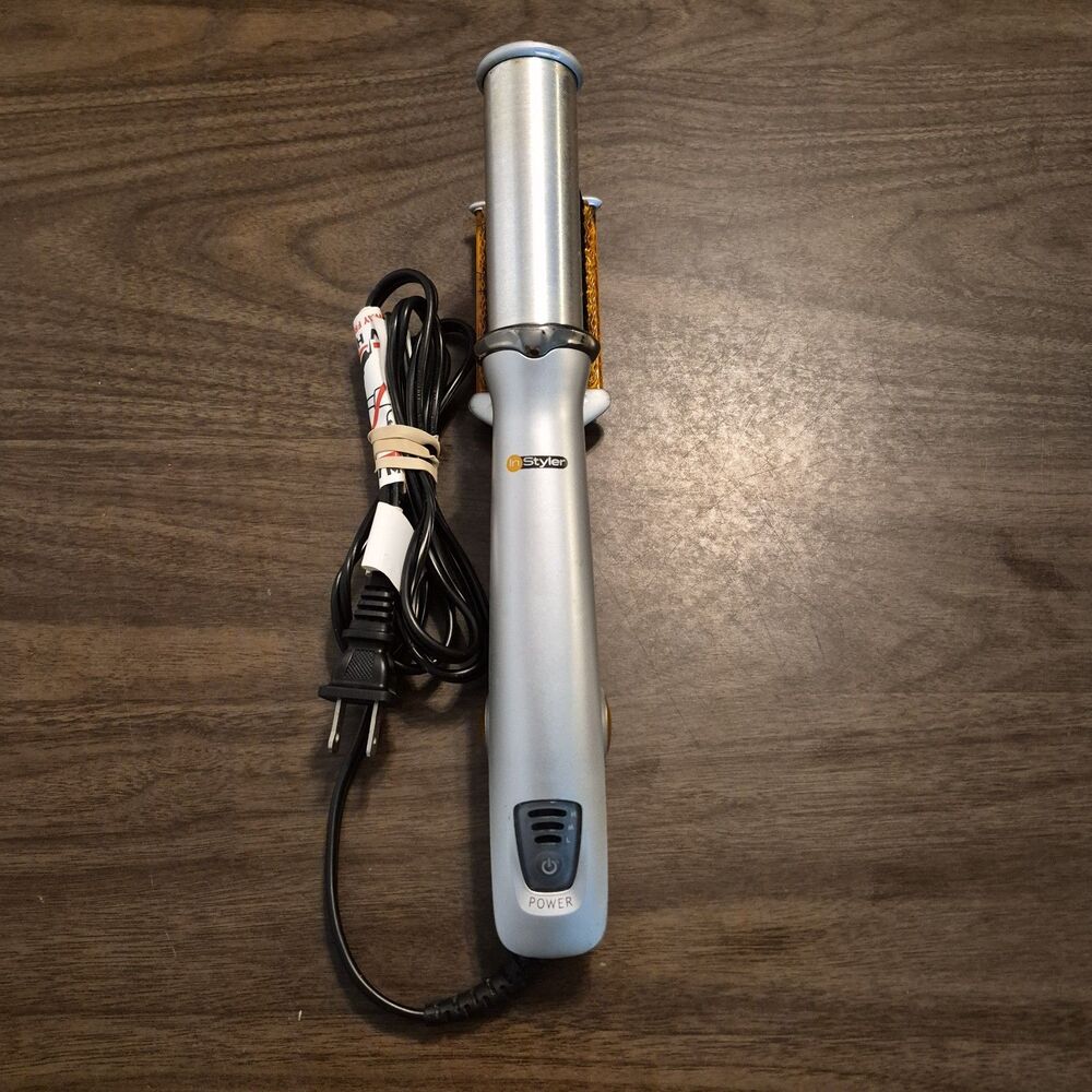 InStyler IS1001 Rotating Hot Iron Hair Straightener 1.25" Barrel Silver Orange